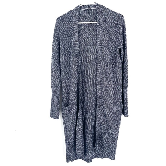 Athleta Navy Blue/White Weekend Wrap Open Cotton Blend Cardigan - Picture 2 of 7